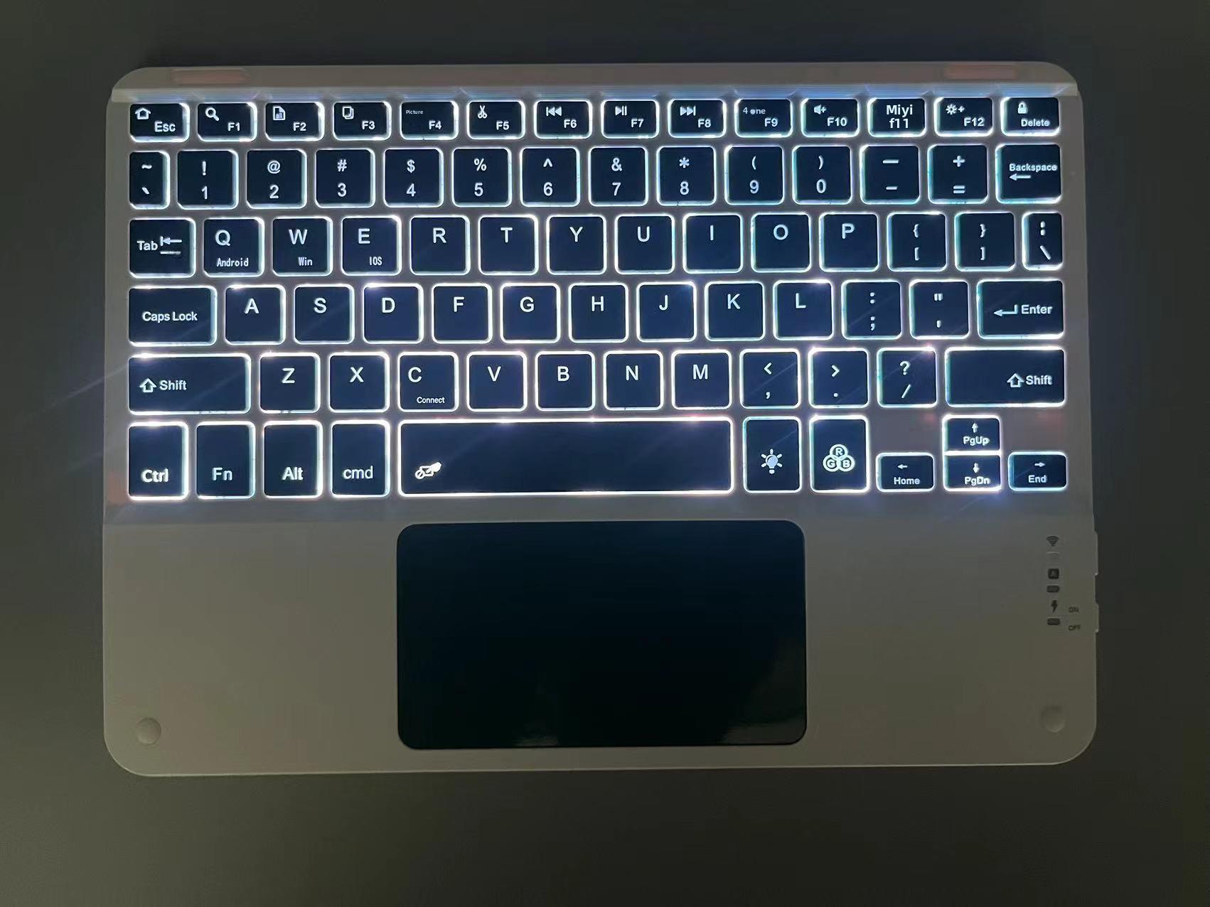 Bluetooth wireless touch keyboard suitable for iPad phones, tablets, RGB colorful backlight, silent Touch backlit keyboa