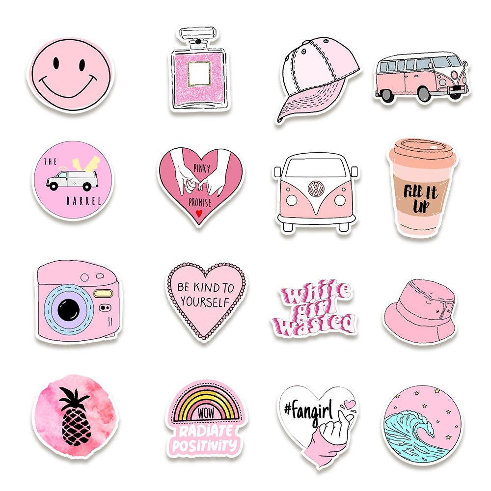 50 New Pink Fresh Graffiti Stickers Car Water Cup Mobile Phone Waterproof Stickers