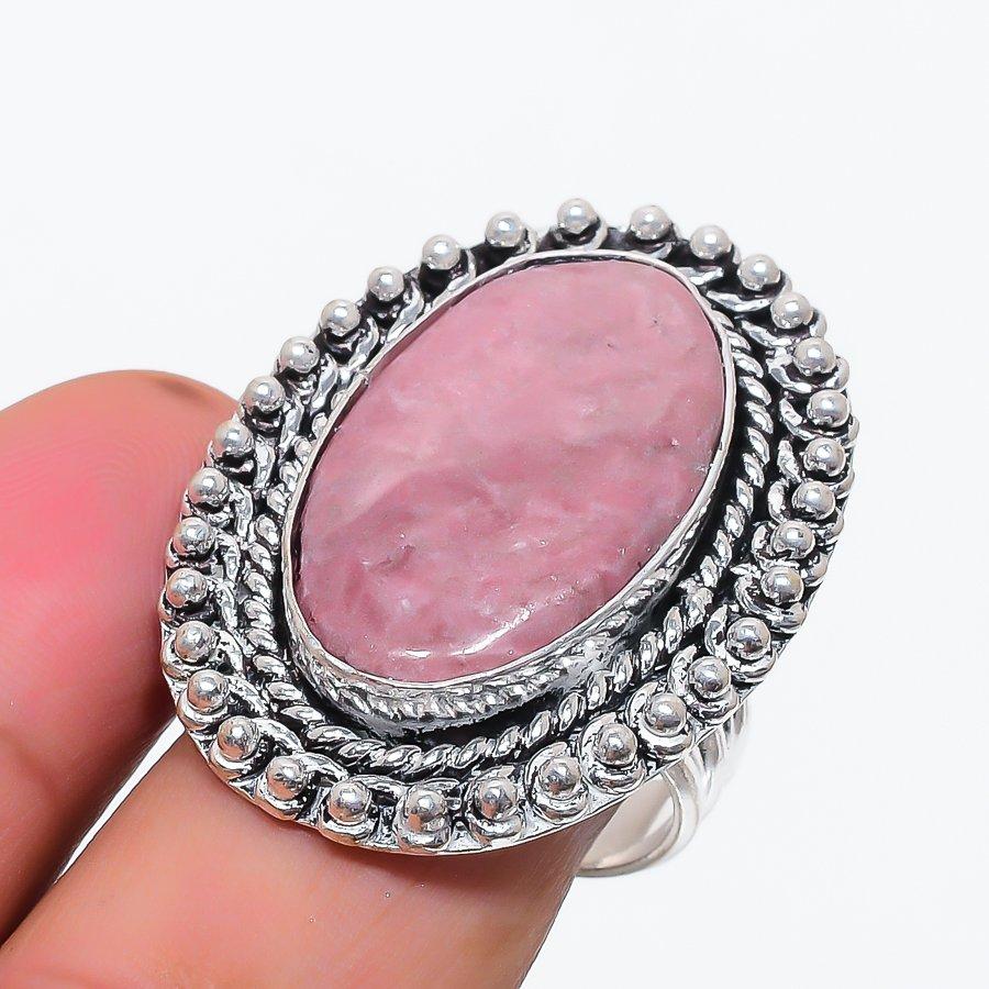 Natural Pink Thulite Gemstone 925 Sterling Silver Jewelry Ring Size 10 g4H44