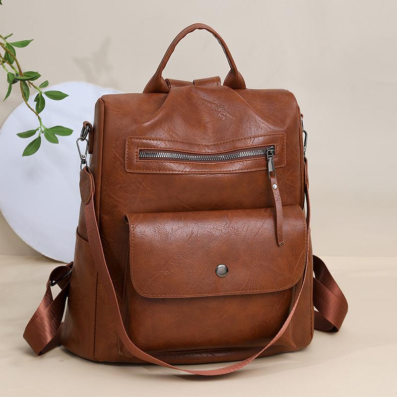 Backpack Women's Korean Edition Large Capacity Women's Backpack Backpack Women's Bag PU Women's Bag Retro
