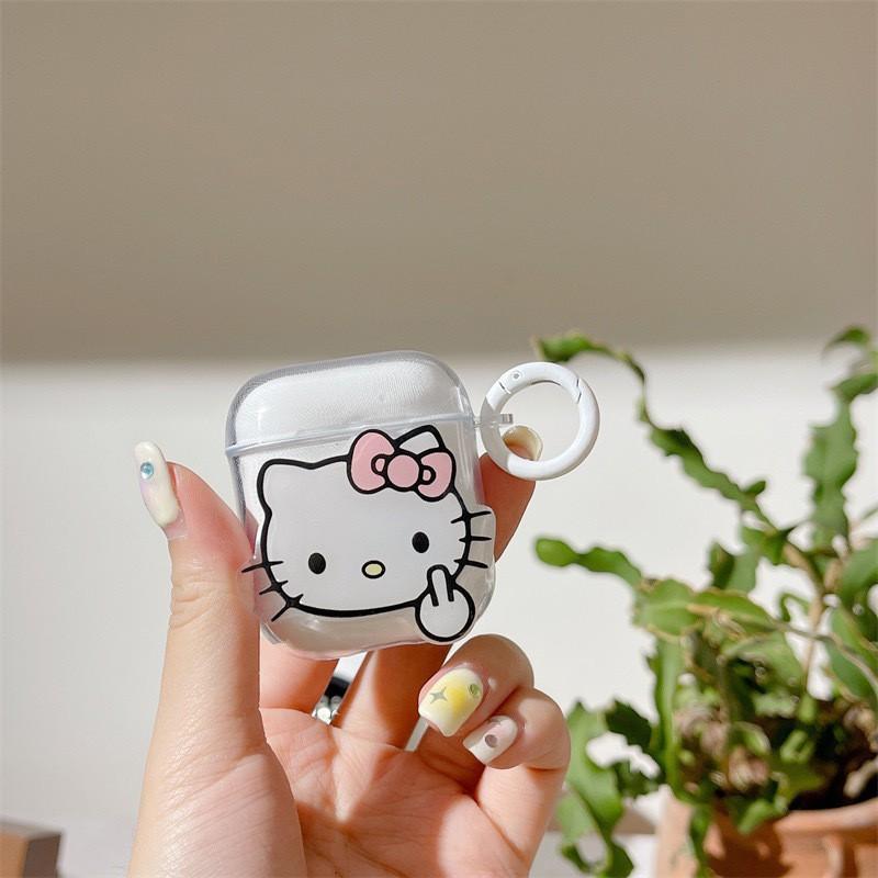 

Airpods1/2nd Generation Transparent KT Cat Personality Middle Finger Bluetooth Earphone Case Protective AirpodsPro Buckle AirPods 4 generation