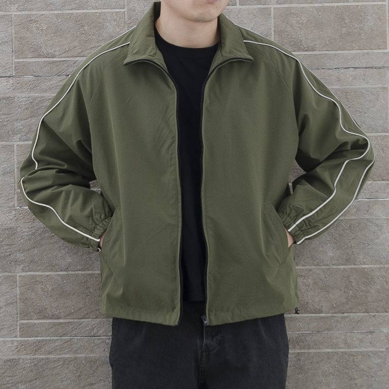 

Куртки мужские осенние карманы повседневные пэчворк свободная ветровка полосатая молния воротник стойка водонепроницаемый открытый спортивный бомбер куртка XS