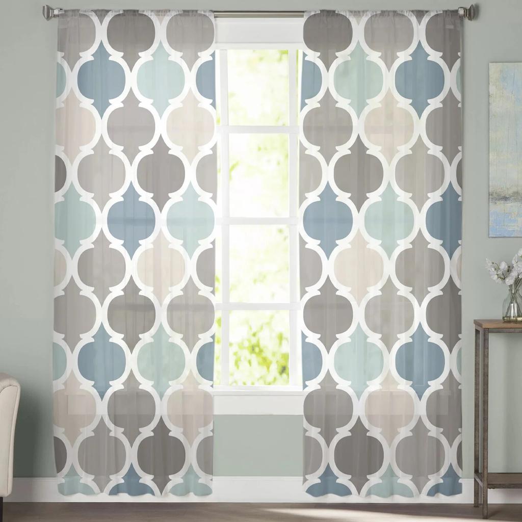 Indigo Grey Morocco Tulle Curtains Living Room Kitchen Chiffon Curtain Bedroom Balcony Sheer Curtain Fashion Home Decor