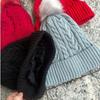 Solid Color Pompom Thick Plush Cap Warm Winter Bonnet Cute Winter Twist Knitting Hat  Hiking