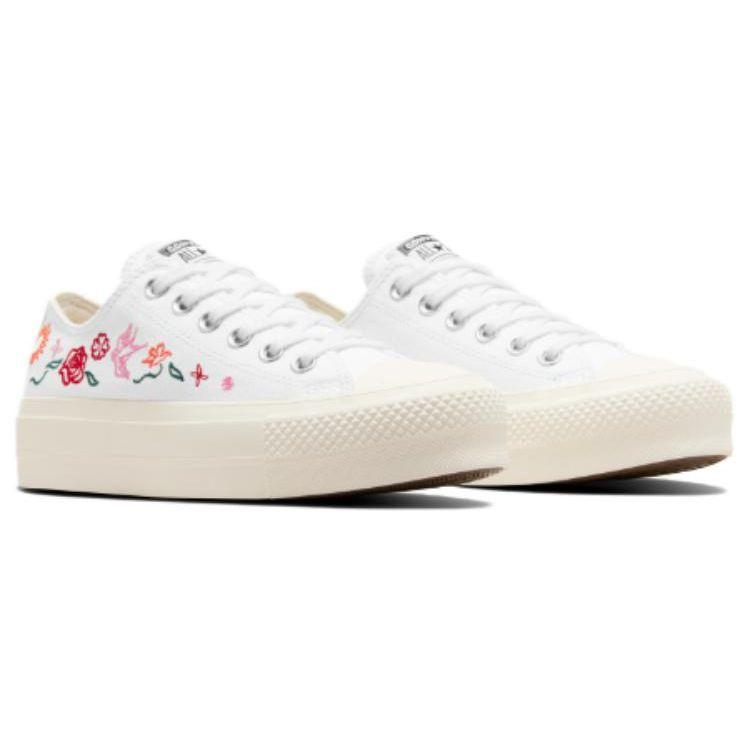 Converse Chuck Taylor All Star Lift Platform Low Letnia Haftowana Damskie Sneakersy Białe Egret Oops-Różowy A10822C