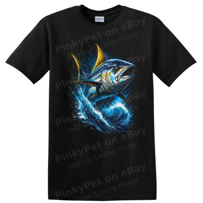 Fish T Shirt Ocean Wave Design Colorful Tuna W/ Artistic Style Tee