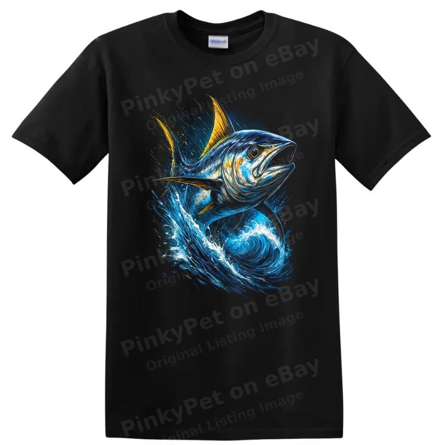 Fish T Shirt Ocean Wave Design Colorful Tuna w/ Artistic Style Tee