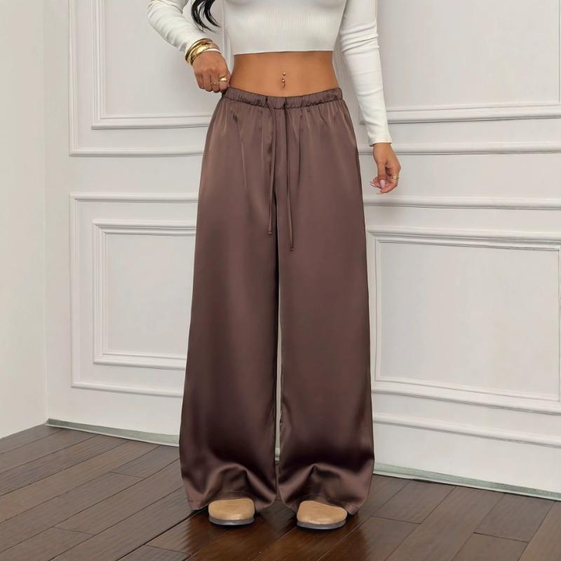 Women S Satin High Waist Loose Wide Leg Casual Commute Pants