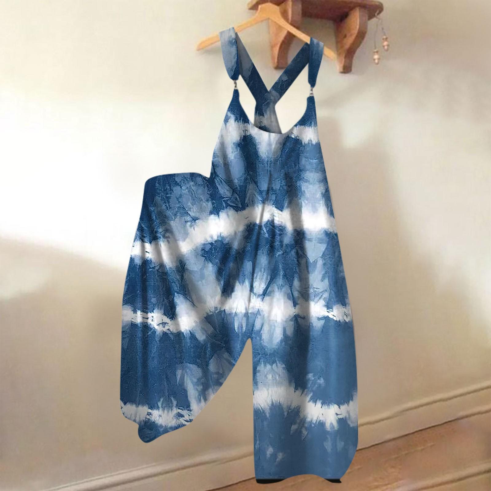 

Широкие комбинезоны для женщин, повседневные свободные комбинезоны без рукавов, ретро-принт, металлические пуговицы, длинные брюки, комбинезон с карманами XXL синий