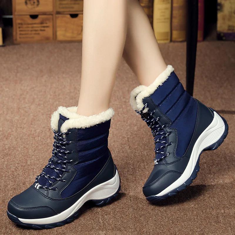 2025 Winter Shoes Women Snow Boots Thick Sole Warm Plush Flat Non-slip Waterproof Brand Ladies Ankle Boots Black White Plus Size 42