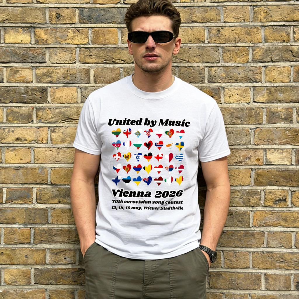 United by Music 2026 T Shirt Summer Eurovisions Song Contest 100 Cotton T Shirts For Unisex Trending Pattern Short Sleeve