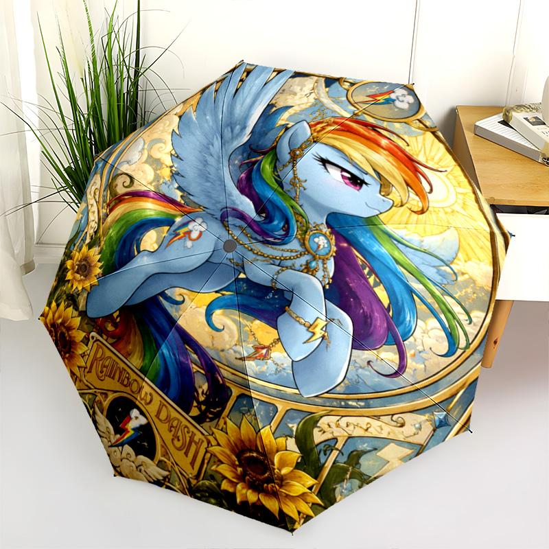 Rainbow Ponies Bright Folding Umbrella Portable Travel Three Folds Umbrella Printing