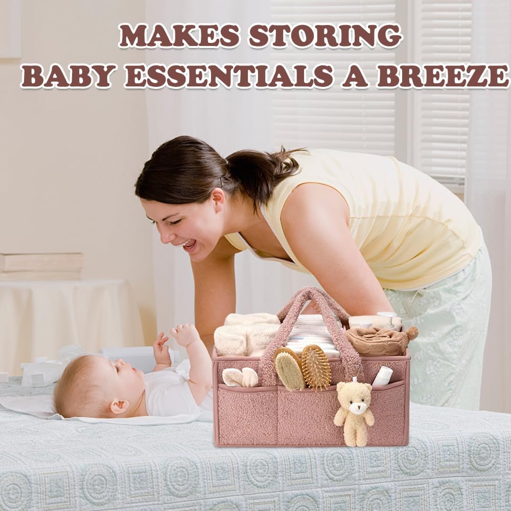 Nappy Caddy Organizer for Baby Changing Table,Portable Diaper Caddy With Removable Dividers/Handle,Newborn Essentials,Nursery Wipes Storage Bag