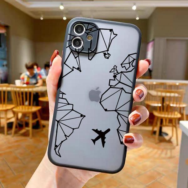 World Map Travel Camera Protection Phone Case For iPhone 11 13 12 14 15 16 Pro Max Mini 7 8 Plus XS XR SE20 Plane Hard PC Cover
