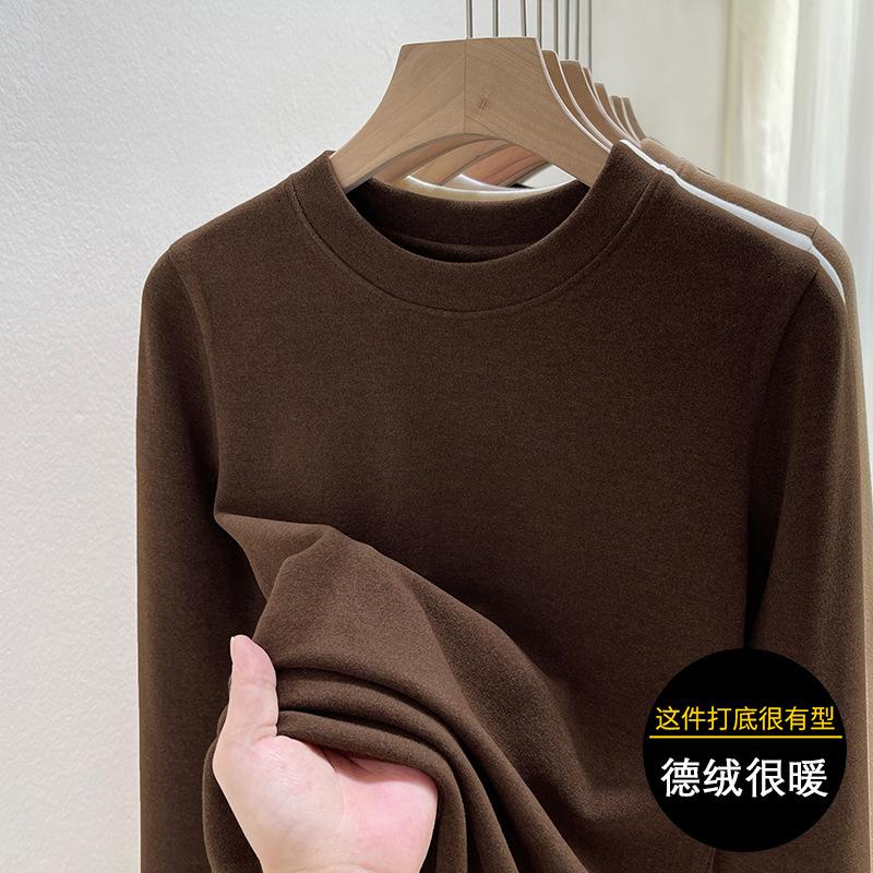 Crew neck German velvet bottoming shirt for women's autumn and winter with double-sided velvet warm new long-sleeved t-shirt top