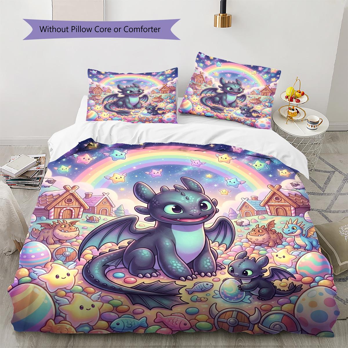 

Toothless Night Fury Pattern Bedding Quilt Set Quilt Cover Pillowcase Home Decoration Birthday Gift (1 * duvet cover + 2 * pillowcase, without core) 135x200cm