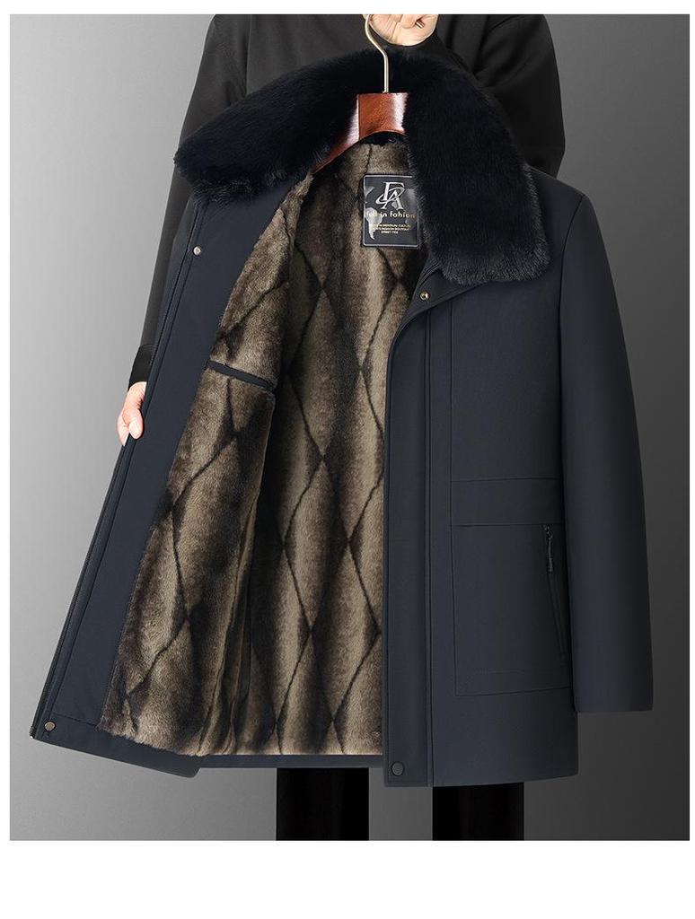 2024 Winter Fleece-Lined Dad's Warm Cotton Jacket for Men: Loose Fit, Mid-Length, Ideal for Middle-Aged and Elderly