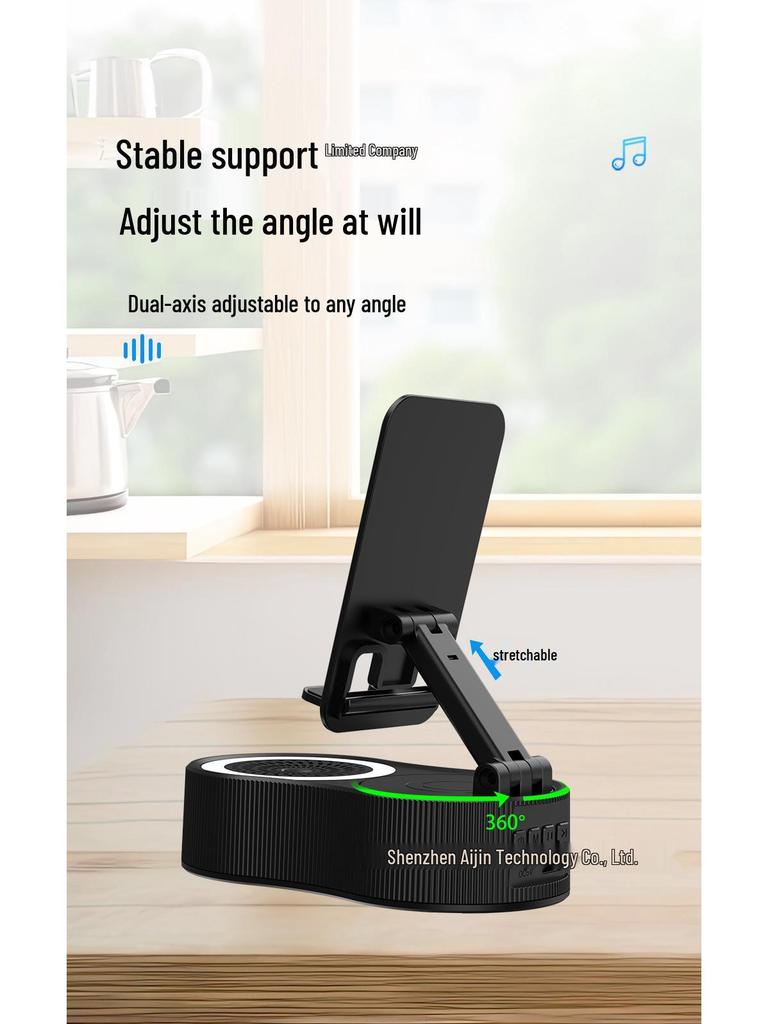 Multifunctional Bluetooth Speaker & Phone Holder with RGB Light and Power Bank for Desktop Use