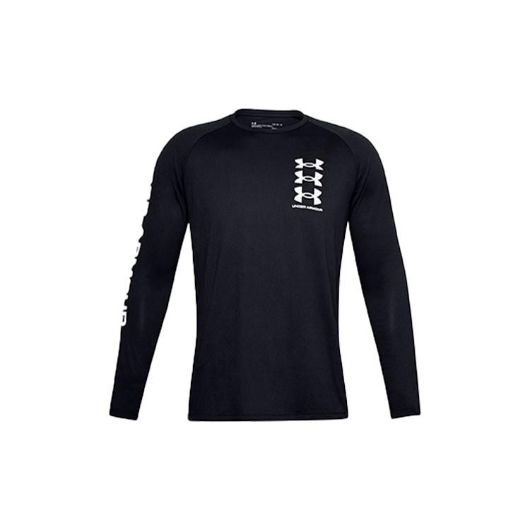 Under Armour Tech Triple Logo Long Sleeve Shirt Black Men s 1357239-001 L