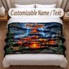 Dinosaur Theme Soft Blanket Personalized Custom Name Text Print Warm Blanket Home Sofa Bedroom Decor