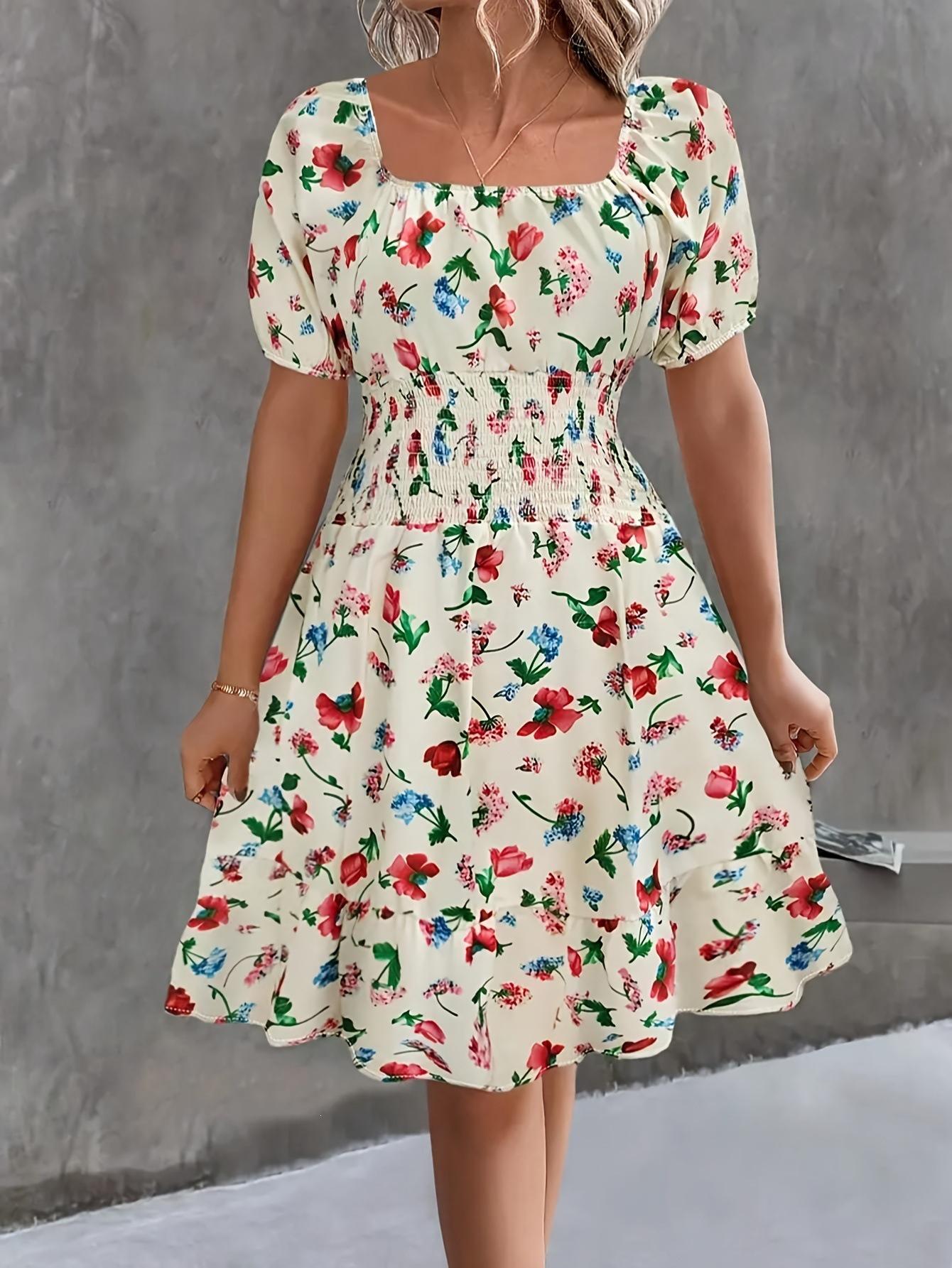 2025 Spring-Summer European & American Dress: Literary French Print, Fresh Fashion Women s Clothing 4XL слоновая кость