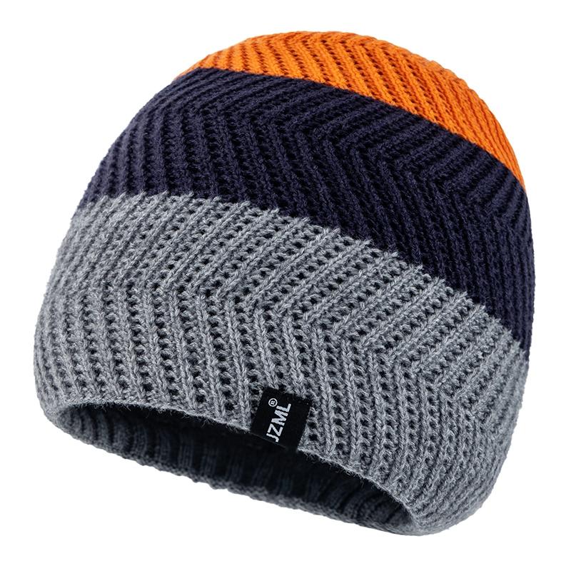 

New JZML Label Decor Beanie Unisex Casual Chic Winter Hat Colorful Stripes Winter Warm Knitted Hat Outdoor Ski Sports Caps 56cm-60cm