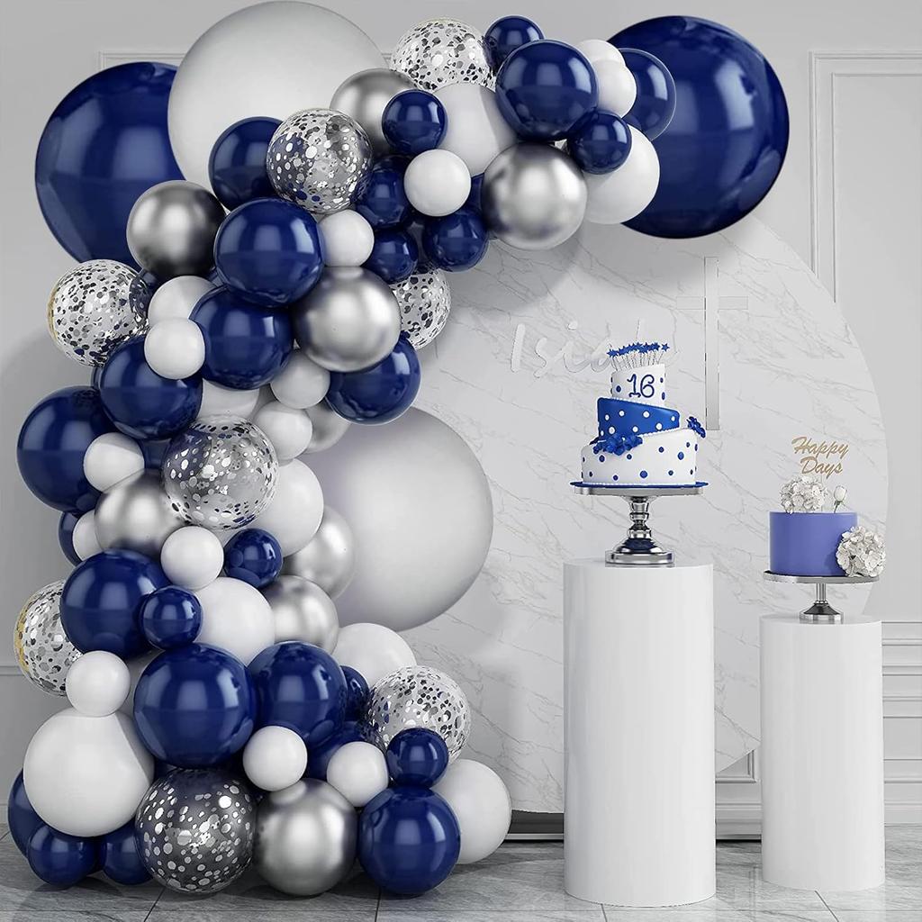 Dark Blue Gold White Metallic Rose Gold Pink Balloon Arch Set for Birthday Party Baby Shower Wedding Graduation Prom Decoration