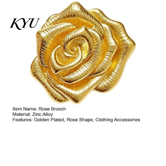 Elegant Floral Badge Vintage Golden Plated Rose Brooch, Metal Flower Lapel Pin for Brooch Women, Relief Suits Dresses Shirts Scarves Romantic Jewelry