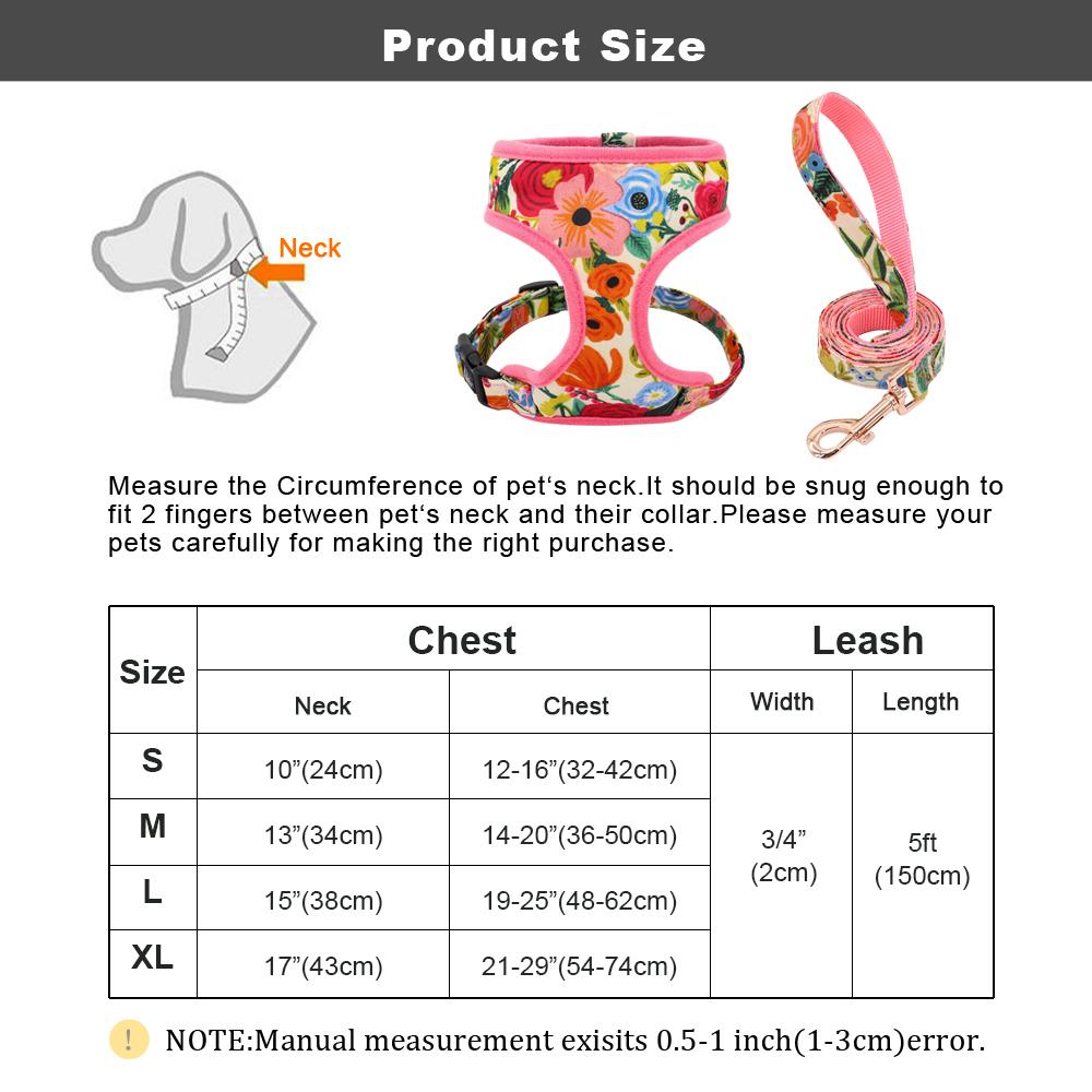 Print Flower Dog Harness Leash Set Forest Floral Pet Puppy Harness Vest Leashes Adjustable for Small Medium Large Dogs Chihuahua