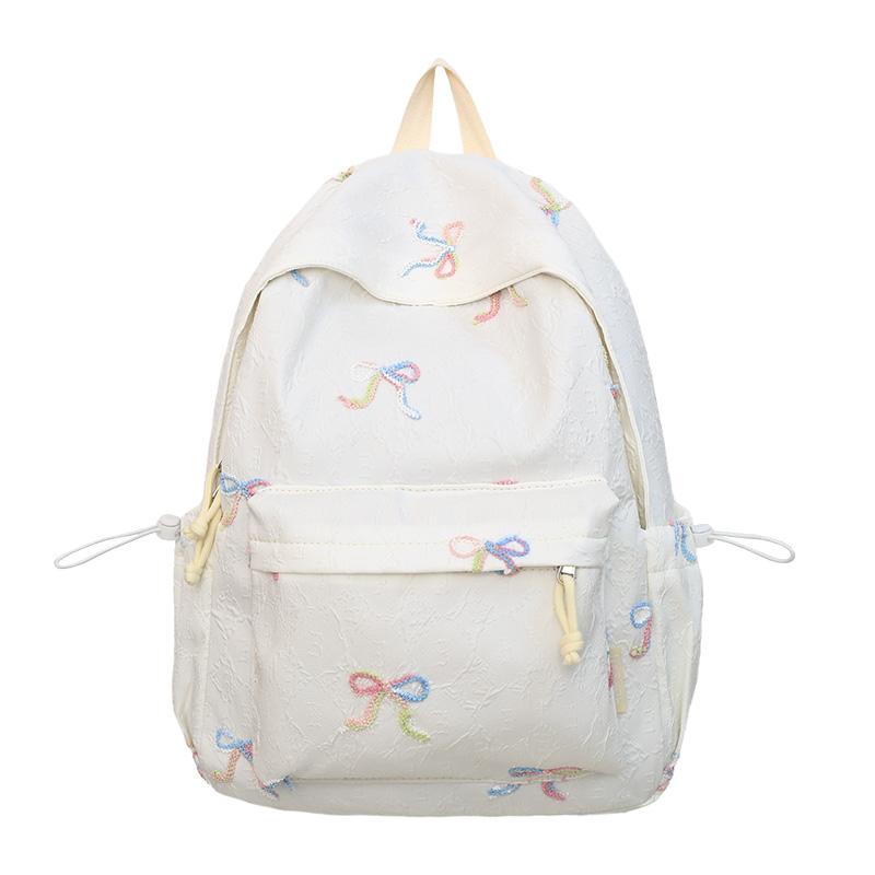 Rucsac Școlar pentru Studenți cu Fundă Brodată, Rucsac de Damă de Mare Capacitate