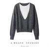 35% Cashmere Women's Color Block Faux Layered Korean Style Pullover Sweater