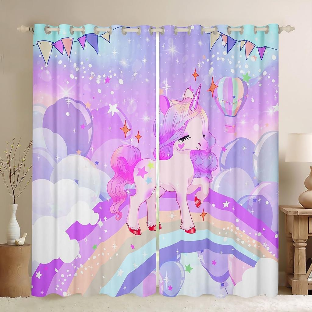 Unicorn Blackout Drape Rainbow High Shade Protection Window Drapes Unicorn Bed Chamber Living Area Room Deco for Girls Kids Set of 2 Panels