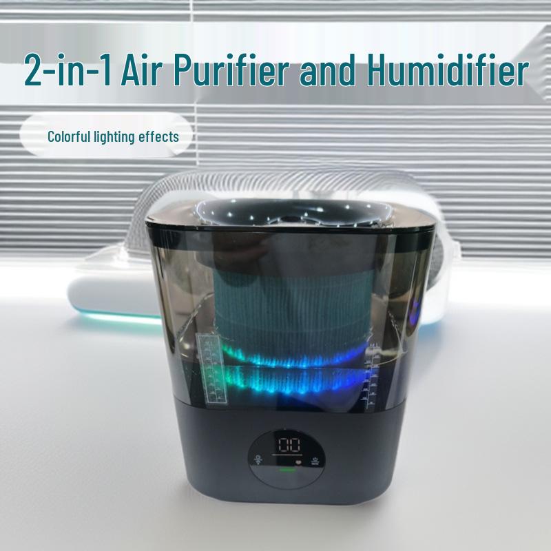 Two-in-One Desktop Air Purifier & Humidifier with Seven-Color Ambient Light and Negative Ion for Office Use