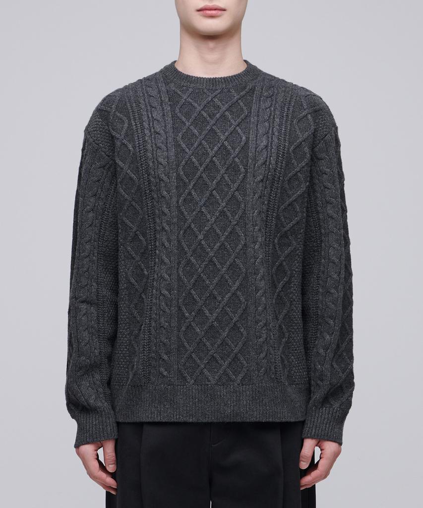 MUSINSA STANDARD Aran Cable Crew Neck Knit [Medium Grey]