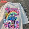 Mode Baumwolle Damen T-Shirts Alien UFO Weltreise Drucke Kurzarm Rundhalsausschnitt Weich Atmungsaktiv Street Damen Kleidung