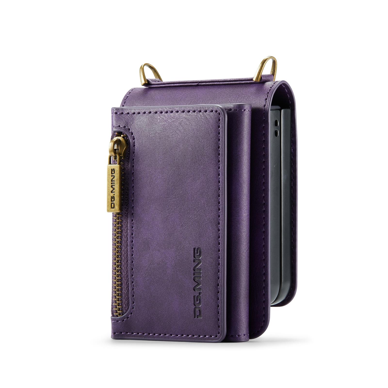 

Auto Leather Phone Case for Samsung Galaxy Z Flip 7 Flip6 5 4 3 RFID Blocking Zipper Card Holder Wallet Hinge Protection Cover Galaxy Z Flip3 5G фіолетовий