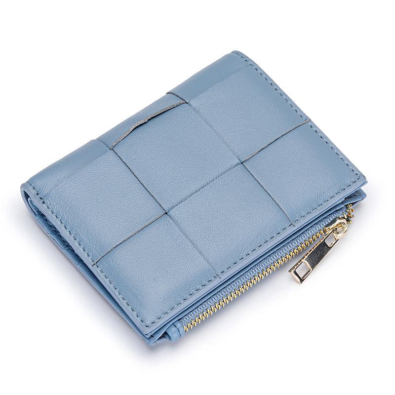 Women's Short Lambskin Woven Wallet: Foldable Card Holder & Zipper Coin Purse (2025)