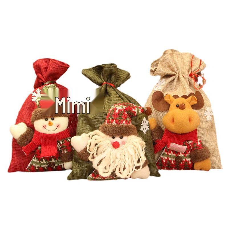 3D vánoční panenka taška na cukroví s červenou jutou - Sváteční dárková taška pro děti