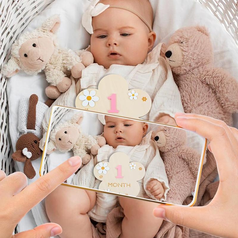 Newborn Flower Photography Accessories Newborn Photography Props Baby Accessories Milestone Wooden Sticker Shooting Props Gifts