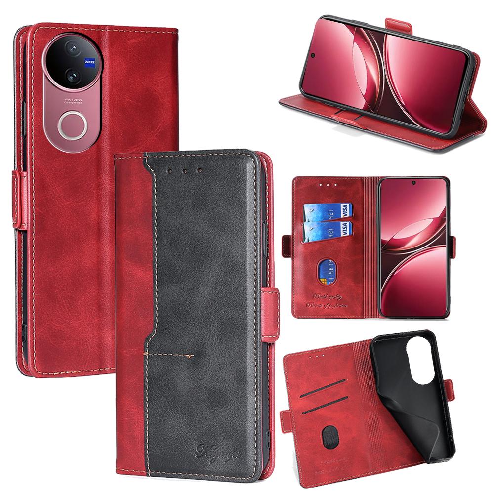 

For vivo V50 5G Case Contrast Color Wallet Leather Phone Cover Black+Red