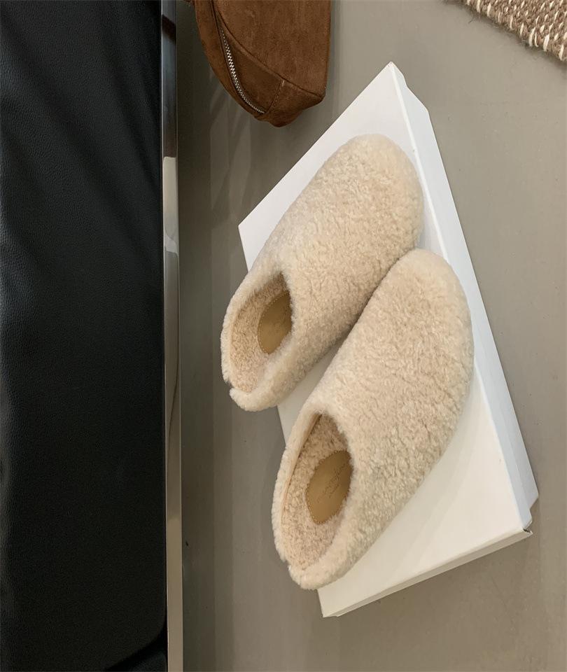 Baotou half slippers fashionable outer wear 2025 autumn and winter muffin thick-soled versatile one-pedal lazy shoes lamb wool cotton mop