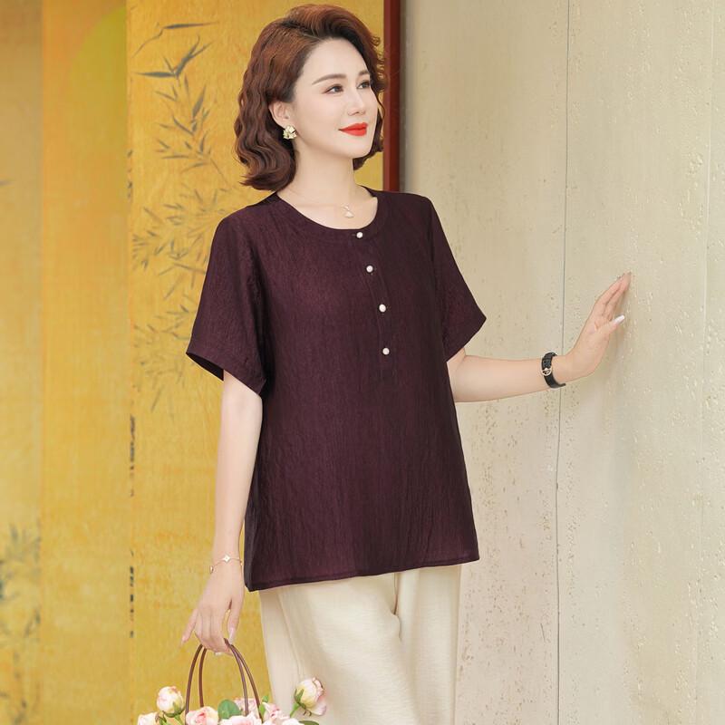 Middle-Aged Women's Plus Size Cotton Linen Summer Top Set