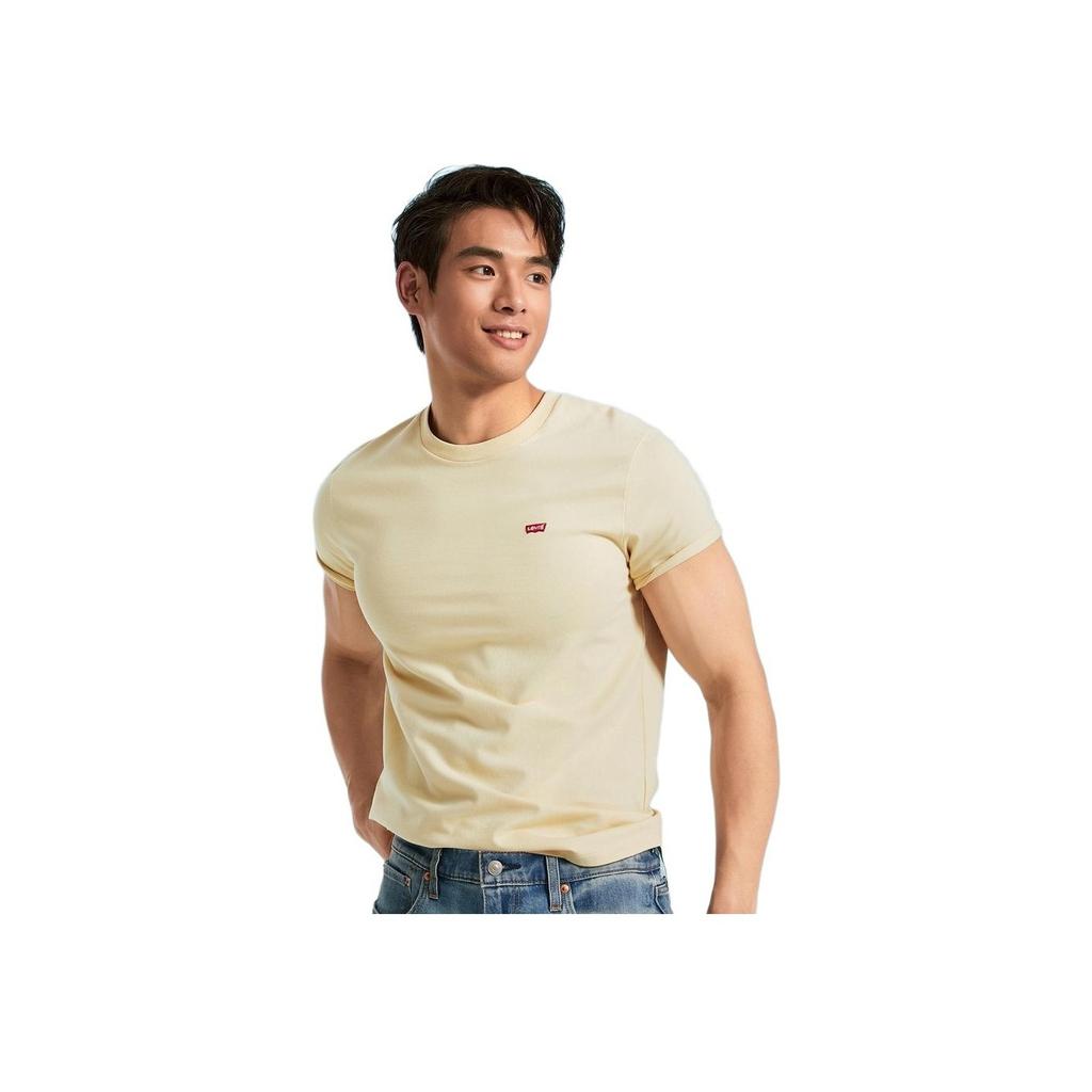 Levis Loose Casual Simple Logo Ribbed Round Neck Short Sleeve T-Shirt Unisex Tops Light-Brown 002U3-0003
