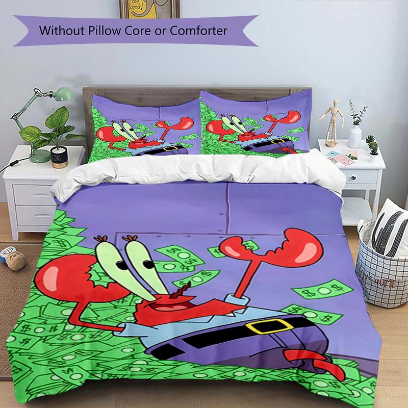 3pcs SpongeBob Bedding Set Duvet Cover Closure Includes 1 Duvet Cover & 2 Pillowcases, Soft and Comfortable for All Seasons.