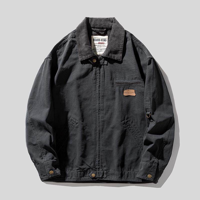 Mu Qiu Menswear | Trendy Mountain Style Outdoor Lapel Loose Workwear Jacket for Men In High-End Pearl Canvas American Style