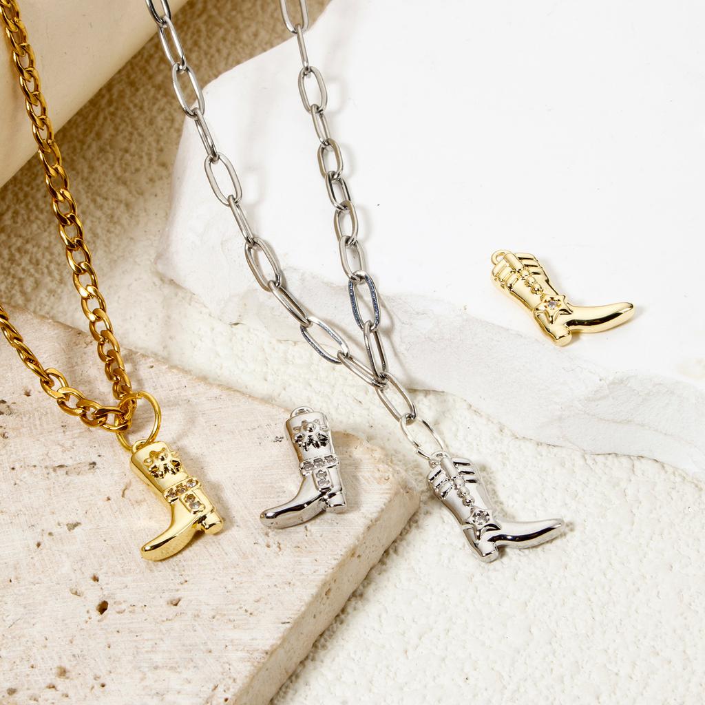 1/2 Piece Brass West Cowboy Charms Pendants Boots Horseshoe 18K Gold Color Metal For DIY Making Supply Necklace Jewelry Findings