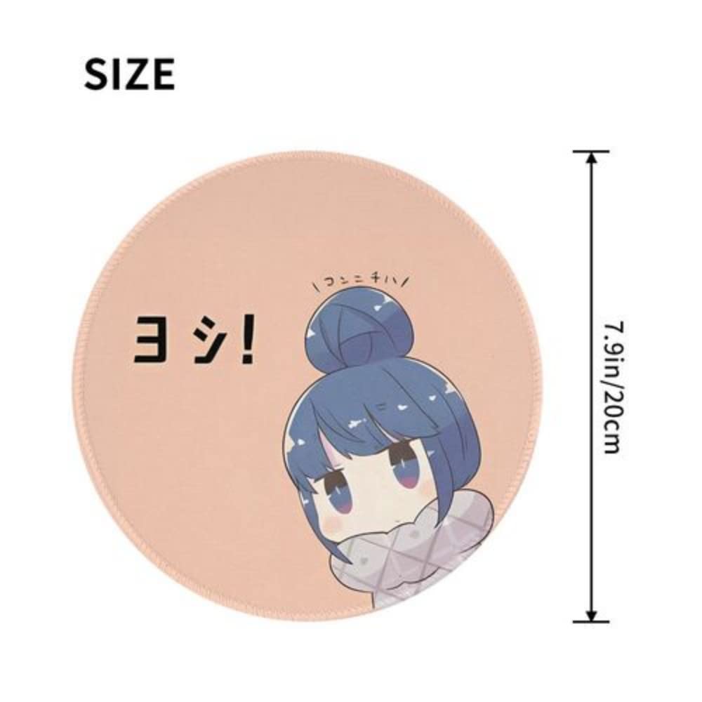 Laid Back Camp Genba Neko Mauspad für Gummi-Anime-Niedlich-Pad, Rund, Gummi, Arbeits-/Heimgebrauch, Rutschfeste Unterseite, Langlebig, Büro, Gaming, Multifunktional,