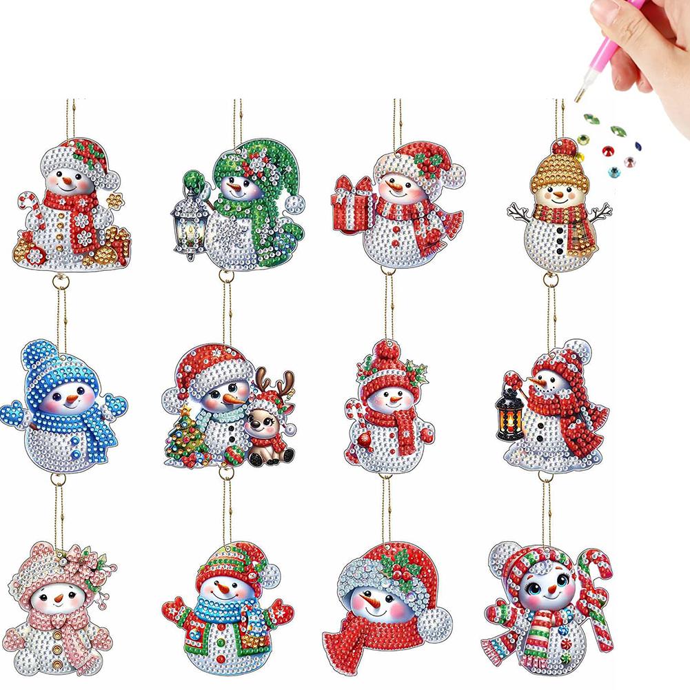 12Pcs Christmas Diamond Painting Keychain DIY Diamond Painting Art Keychain Pendant for Beginners Adults Art Craft Supplies