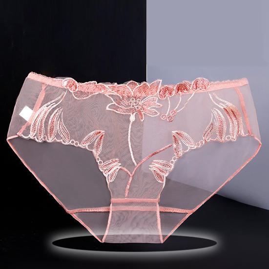 Niski stan haftowany kwiat koronkowe figi damskie szybkoschnące delikatne szycie ultracienkie przezroczyste seksowne kalesony