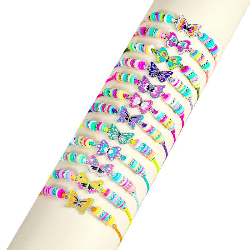 Hot-Selling Cartoon Beaded Bracelet Set: Colorful Unicorn, Butterfly, and Dinosaur Designs for Kids with Polymer Clay Flowers